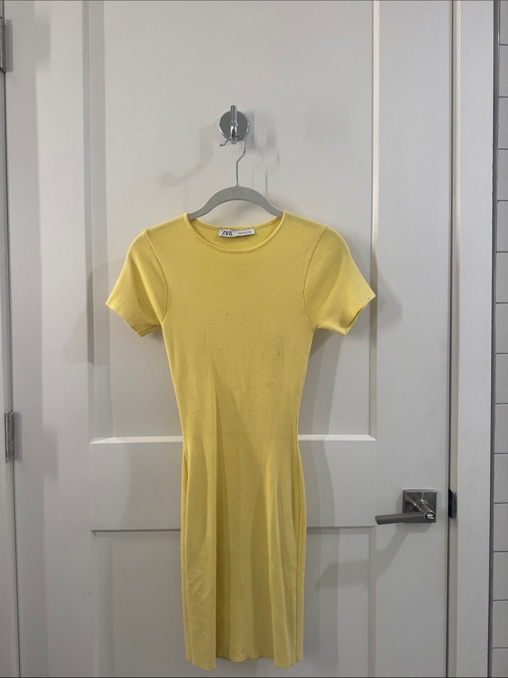 Zara Yellow Short-Sleeve Ribbed Body con Mini Dress